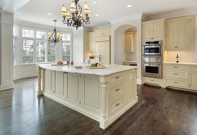 professional installation of laminate floors in progress in Fernandina Beach, FL